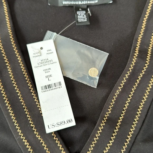 White House Black Market surplus wrap black top brown contrast stitching NWT Lg - Picture 11 of 11